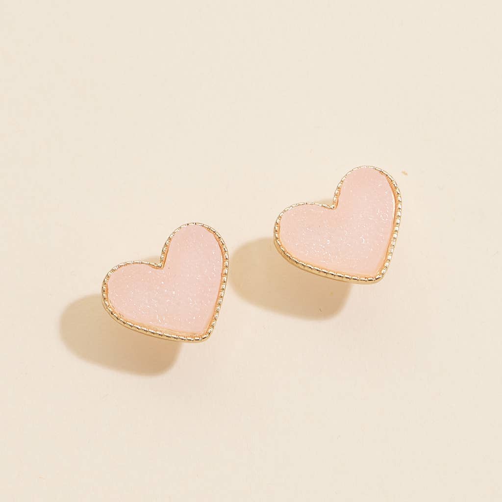 Heart Druzy Stone Stud Earrings: Black / One / 4SE31170