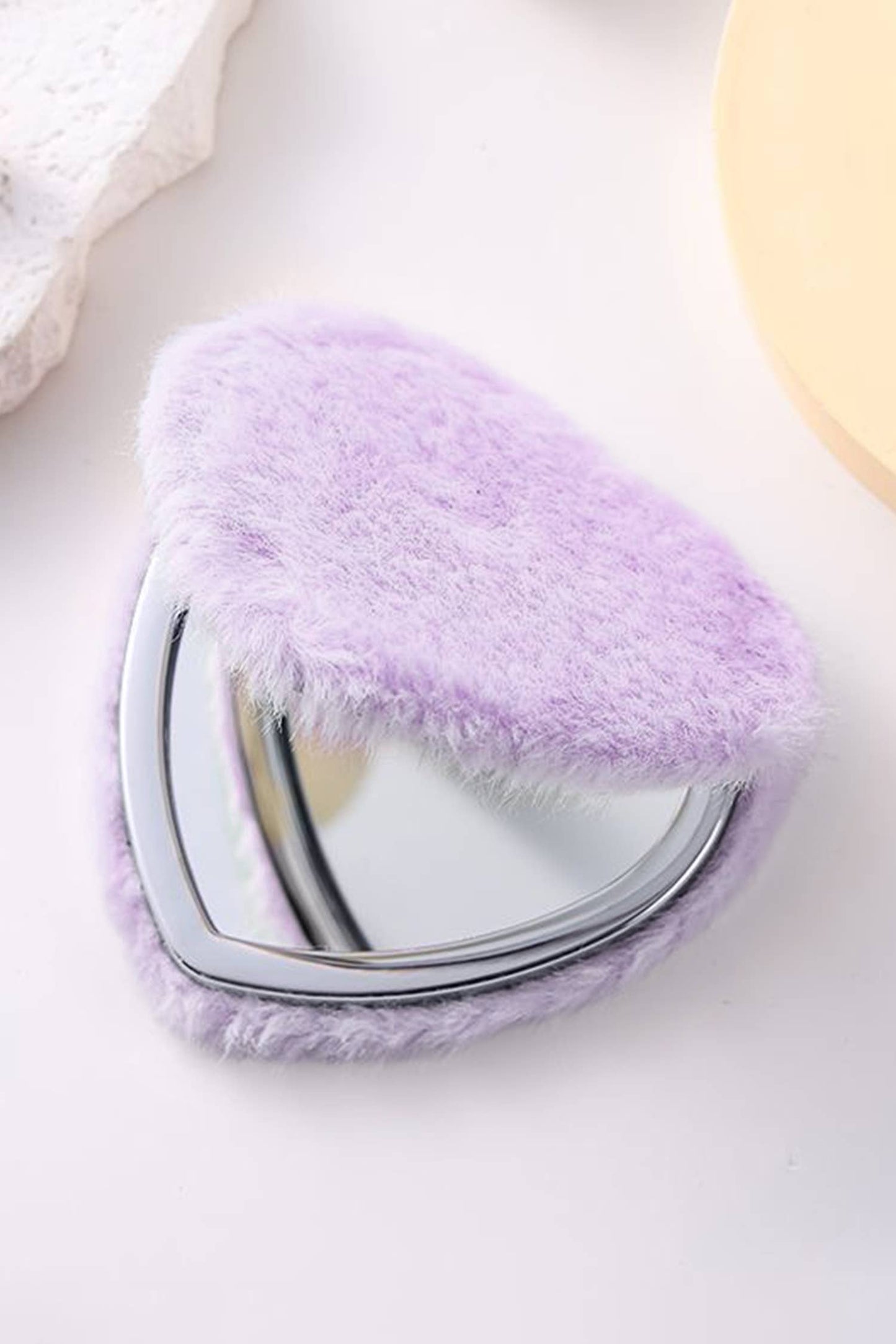 66Heart Shape Double Sides Fluffy Cute Mini Cosmetic Mirror : Pink