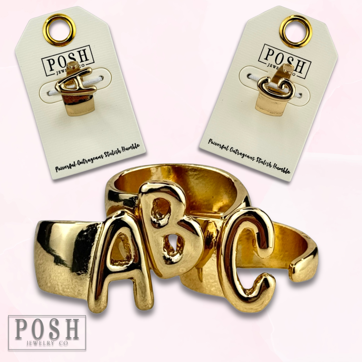 Bubble letter monogram initial ring: Gold / N