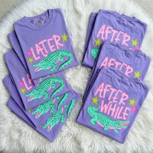 Later Gator After While Crocodile Comfort Colors Tee: Neon Violet