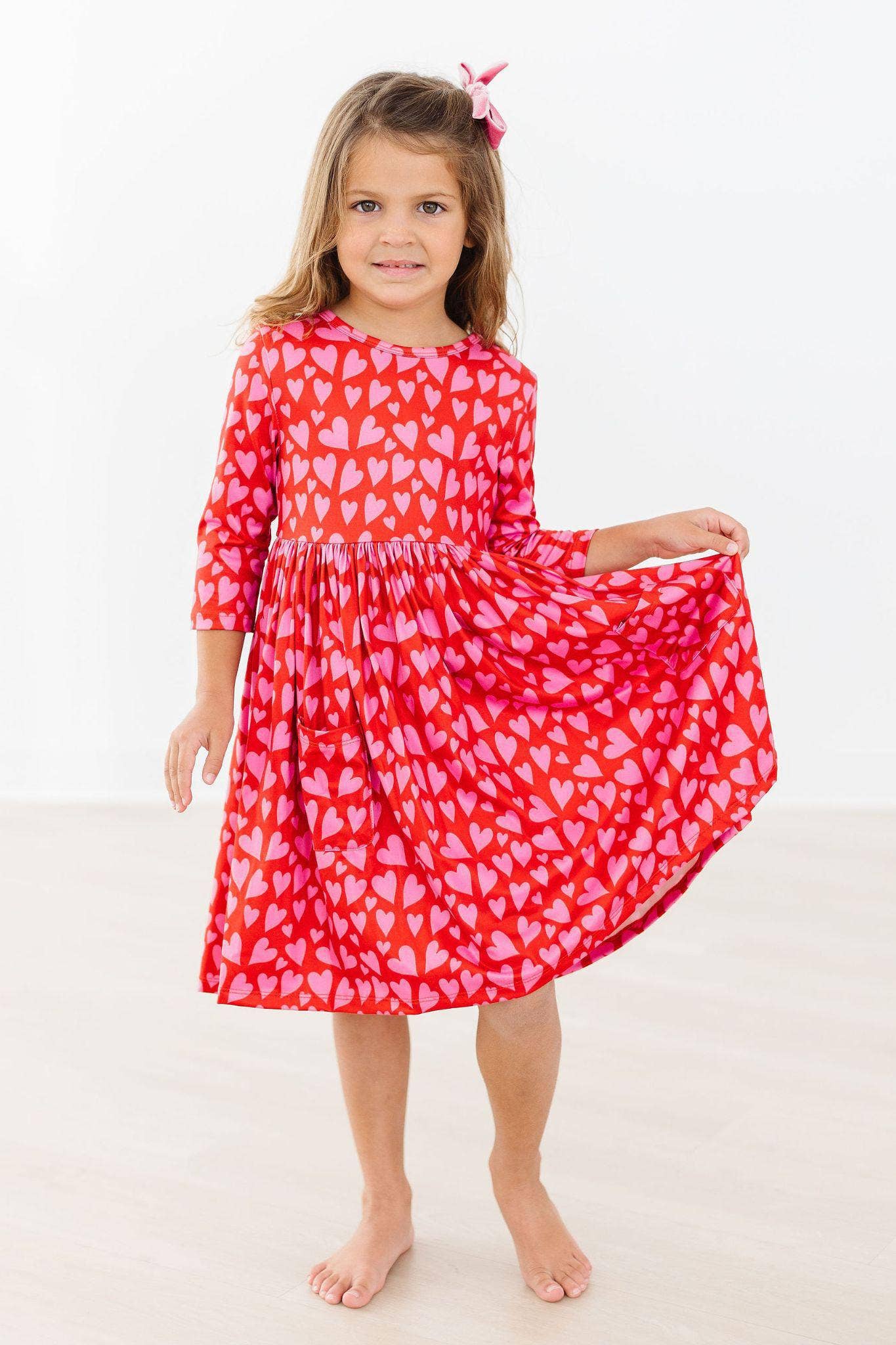 Hearts & Hugs 3/4 Sleeve Pocket Twirl Dress: Mila
