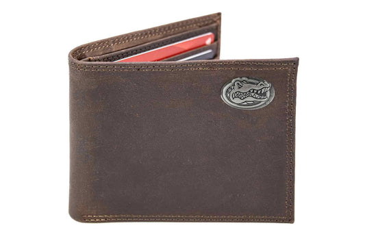 Florida Gators  Zep Men's Collegiate Bifold Leather Wallet.: Crazyhorse Brown