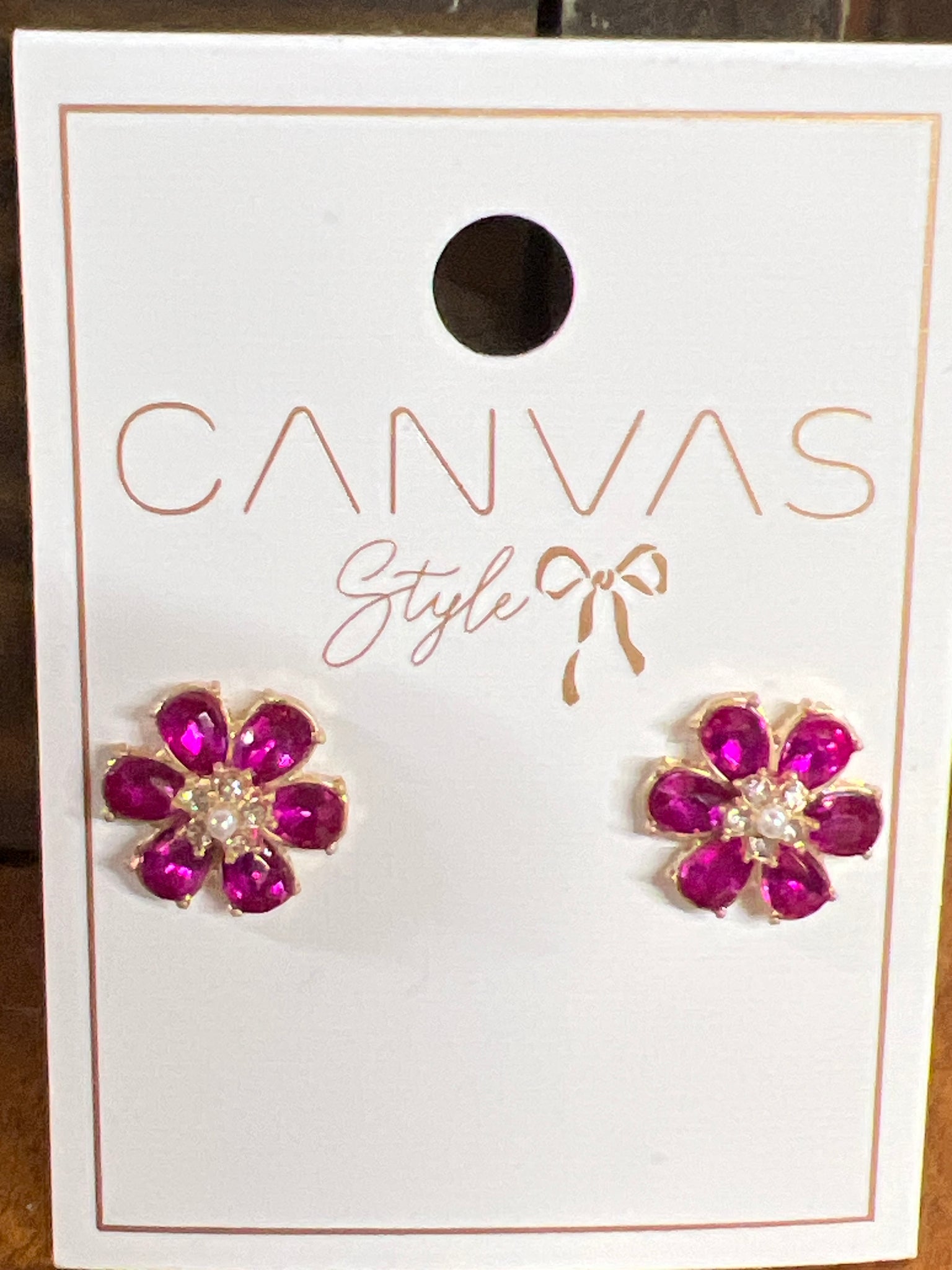 Brooke Rhinestone & Pearl Flower Stud Earrings canvas