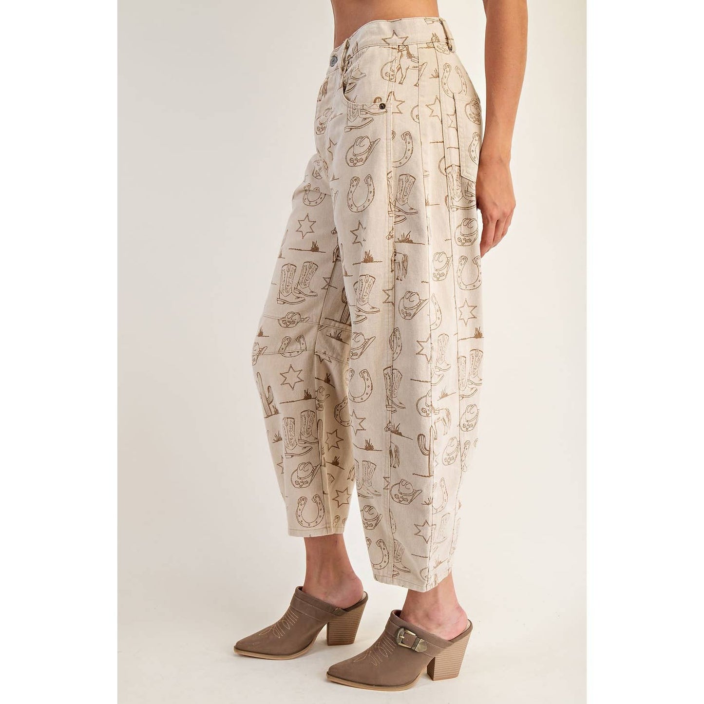 NEW Mineral Washed Western Barrel Leg Jeans: ALMOND LATTE / S