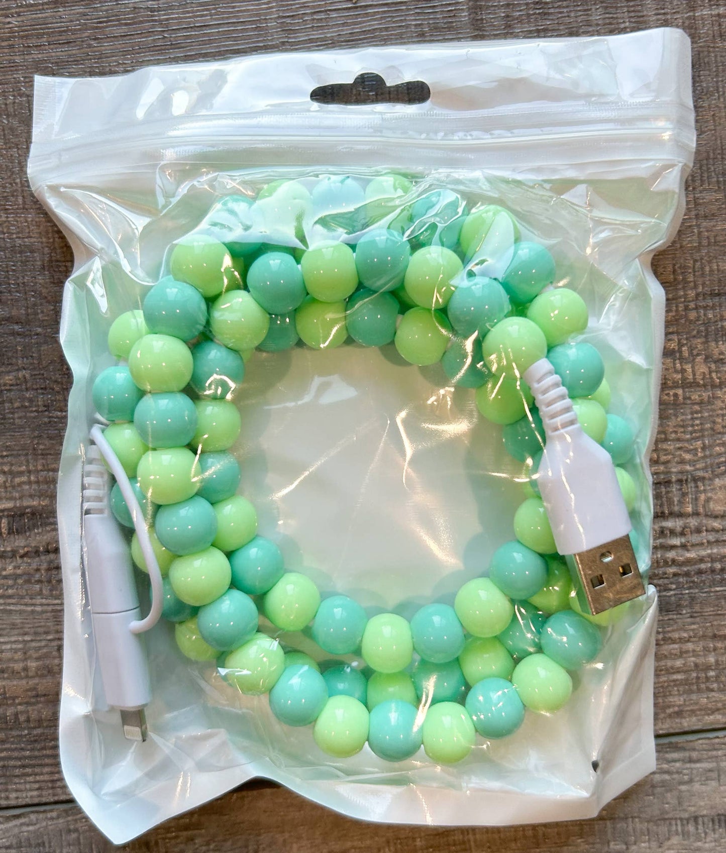 Beaded Phone Charger with Lightning & USB-C Cable: Turquoise JInk Tx