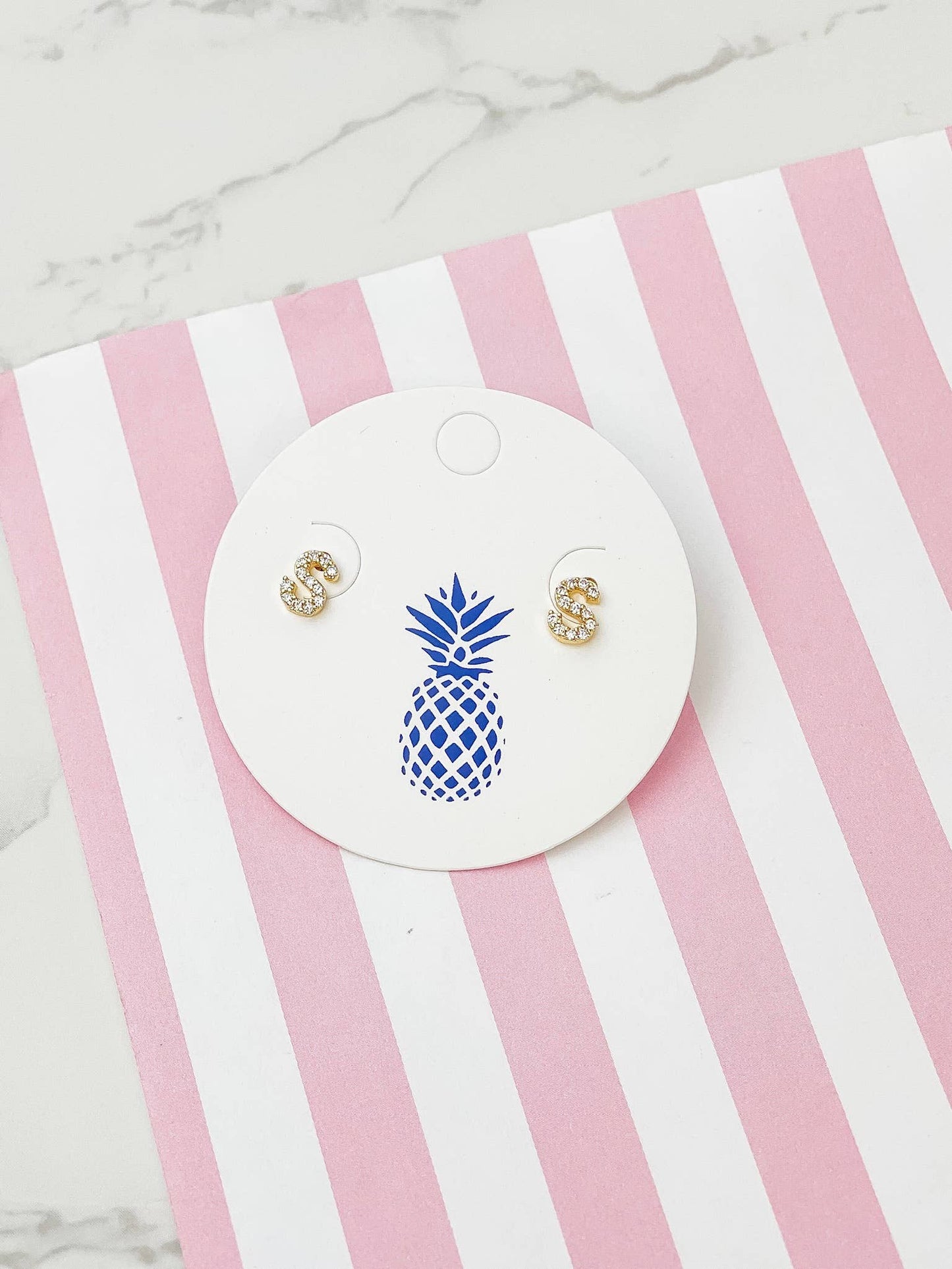 Cubic Zirconia Initial Stud Earrings- Gold: Y