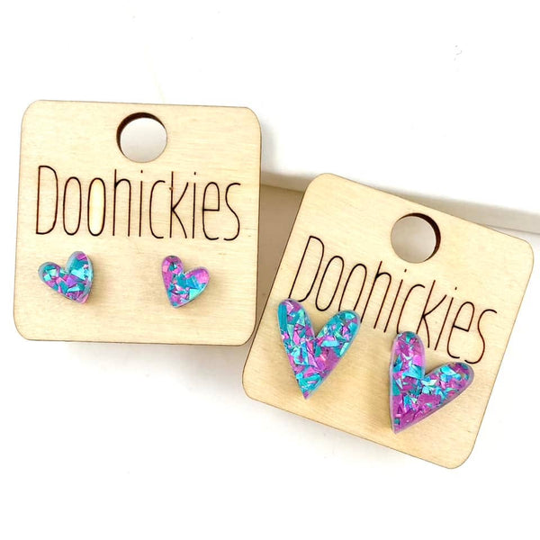 Unicorn Chunky Confetti Valentine Heart Stud Earrings - 16mm Doohickie