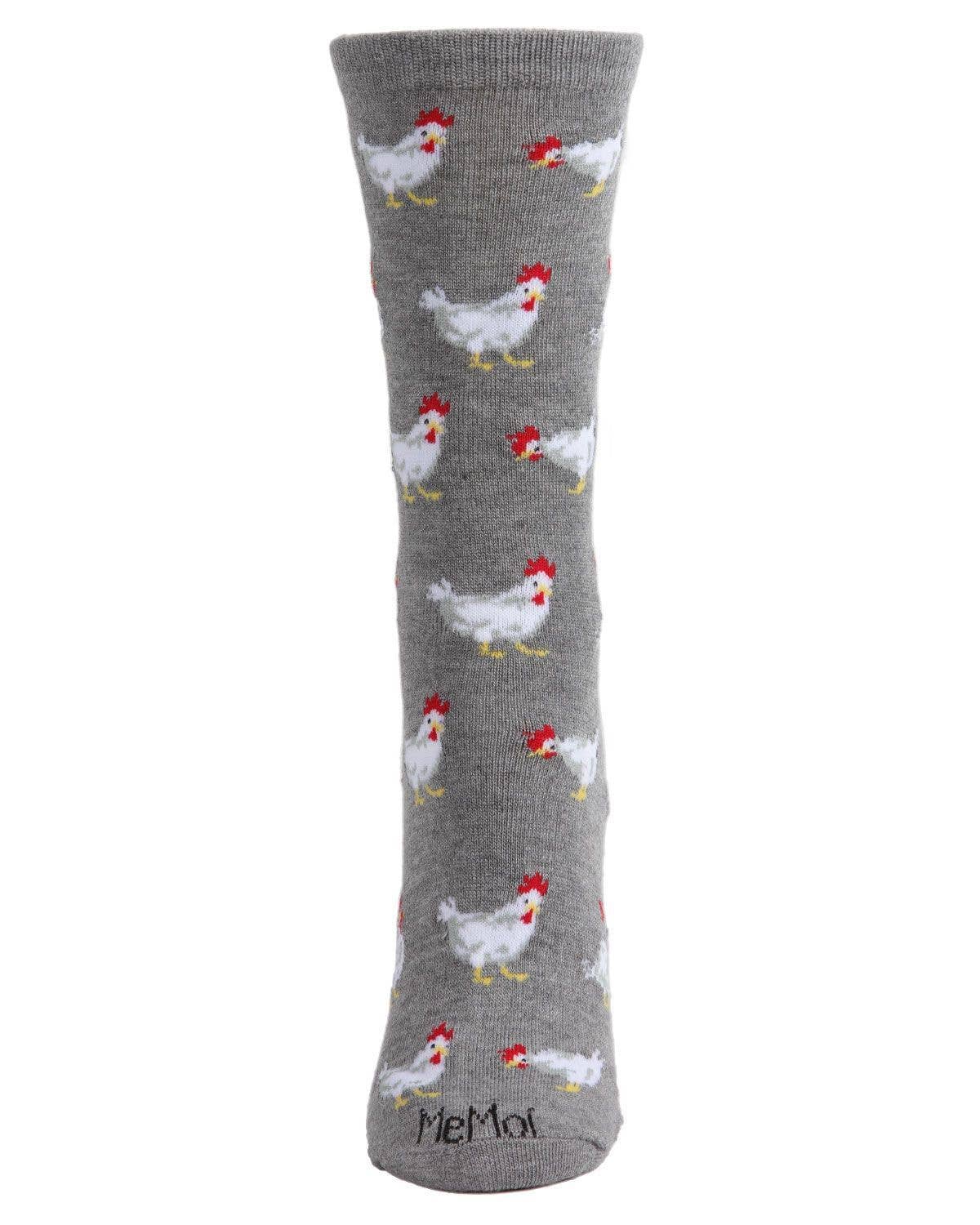 Ladies Chickens Bamboo Blend Crew Socks: Med Gray Heather / 8-11 Inf Class
