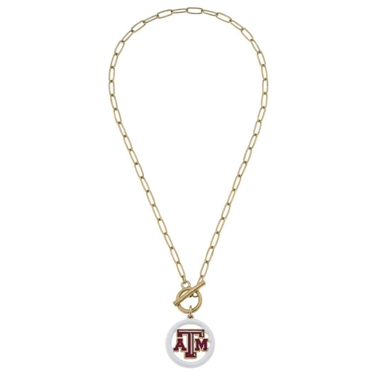 Texas A&M Aggies Logo Enamel T-Bar Necklace Canvas