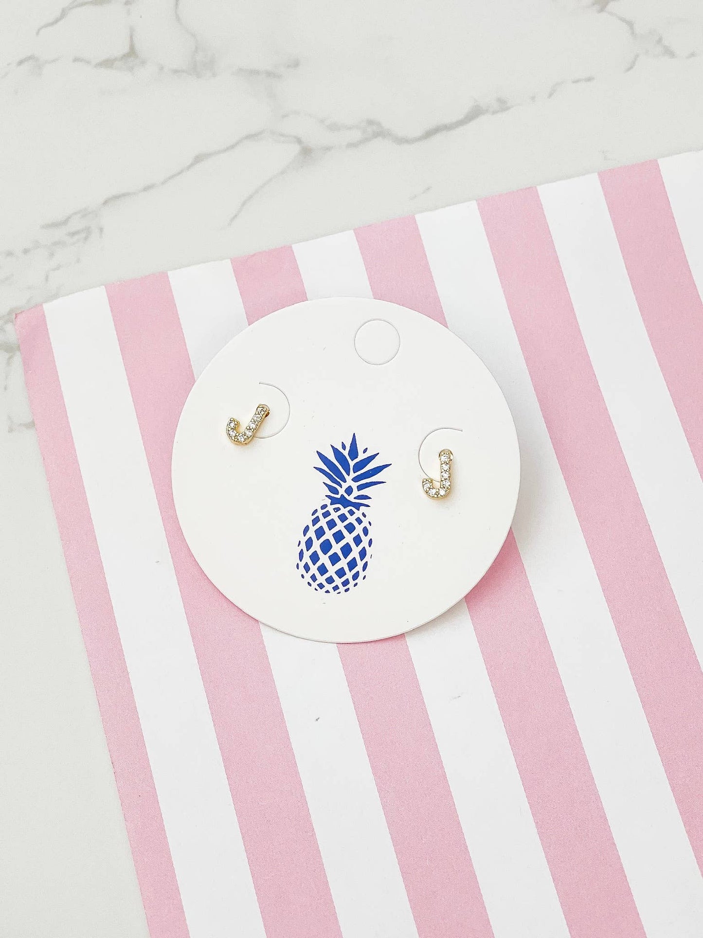 Cubic Zirconia Initial Stud Earrings- Gold: Y