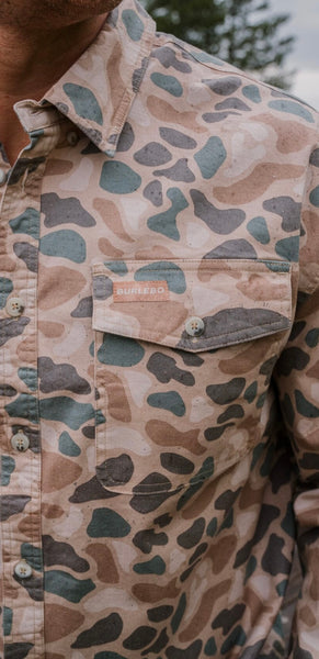 Cotton Twill Burlebo Long Sleeve Button Up Shirt Pintail Camo