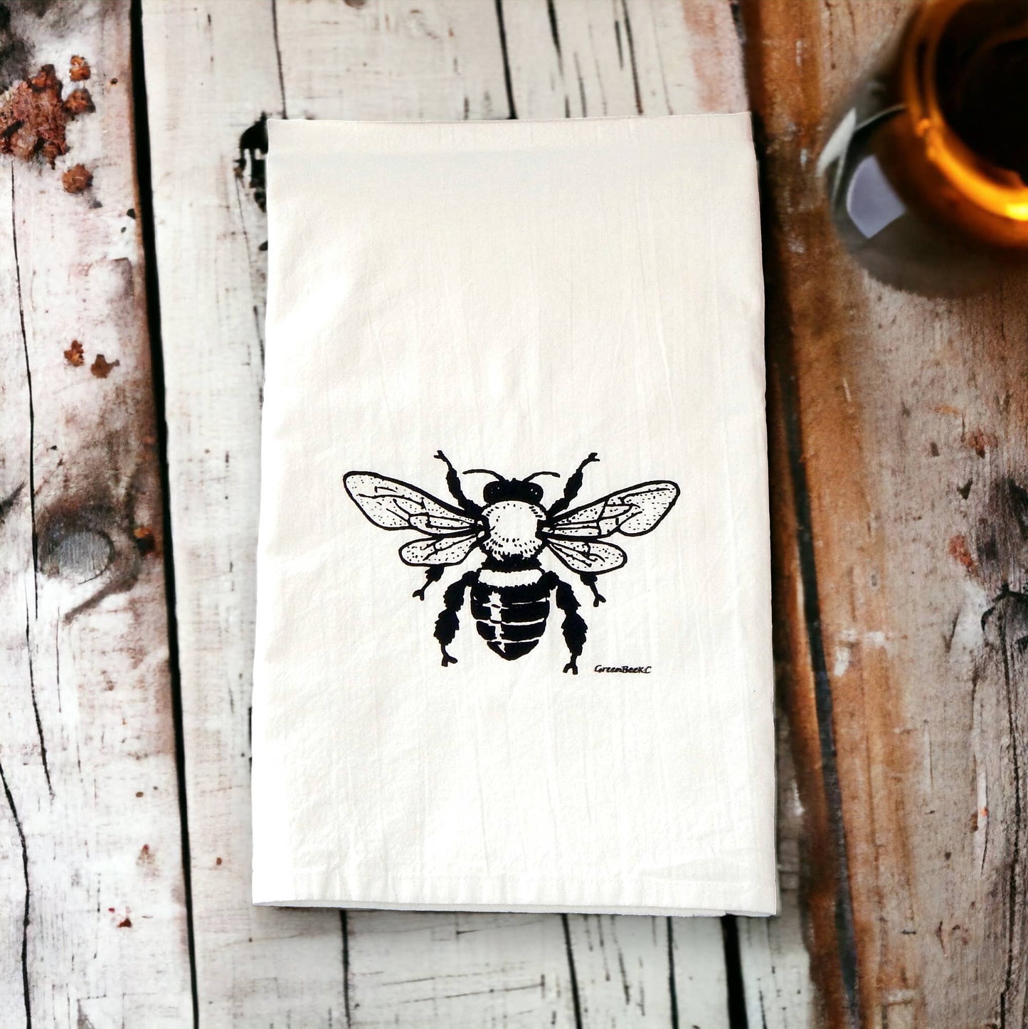 Bee Kitchen Towel | Tea Towels | Flour Sack Dish Towels: Black