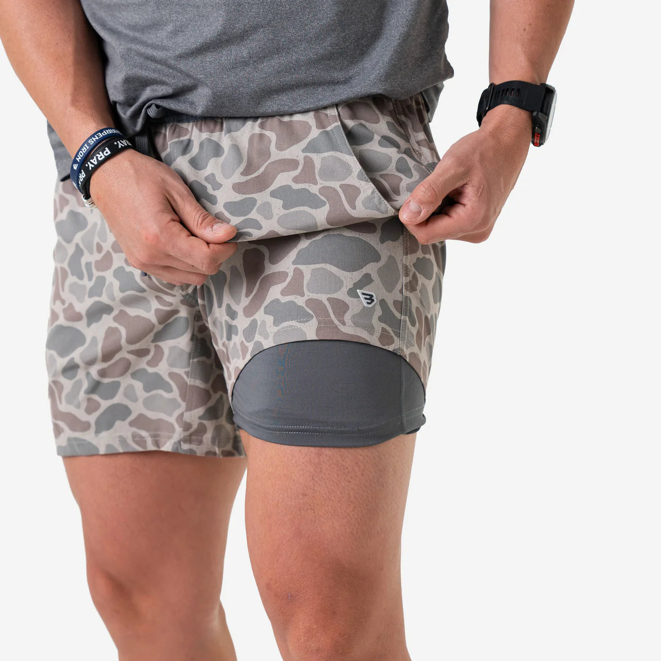 Classic Deer Camo Athletic Shorts with Grey Liner Burlebo AS-CDC5.5” TX