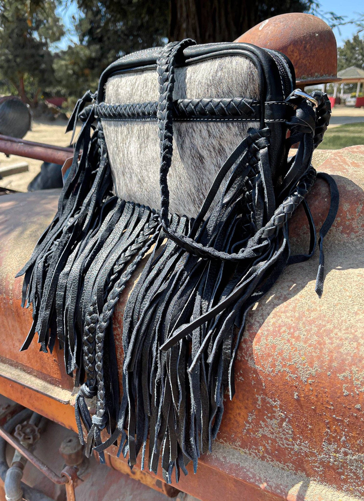 The Jolene Cowhide Purse in Black Haught