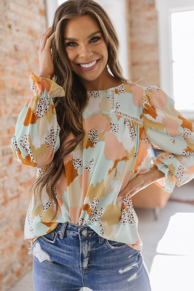 Multicolor Puff Sleeve Blouse Green Liam