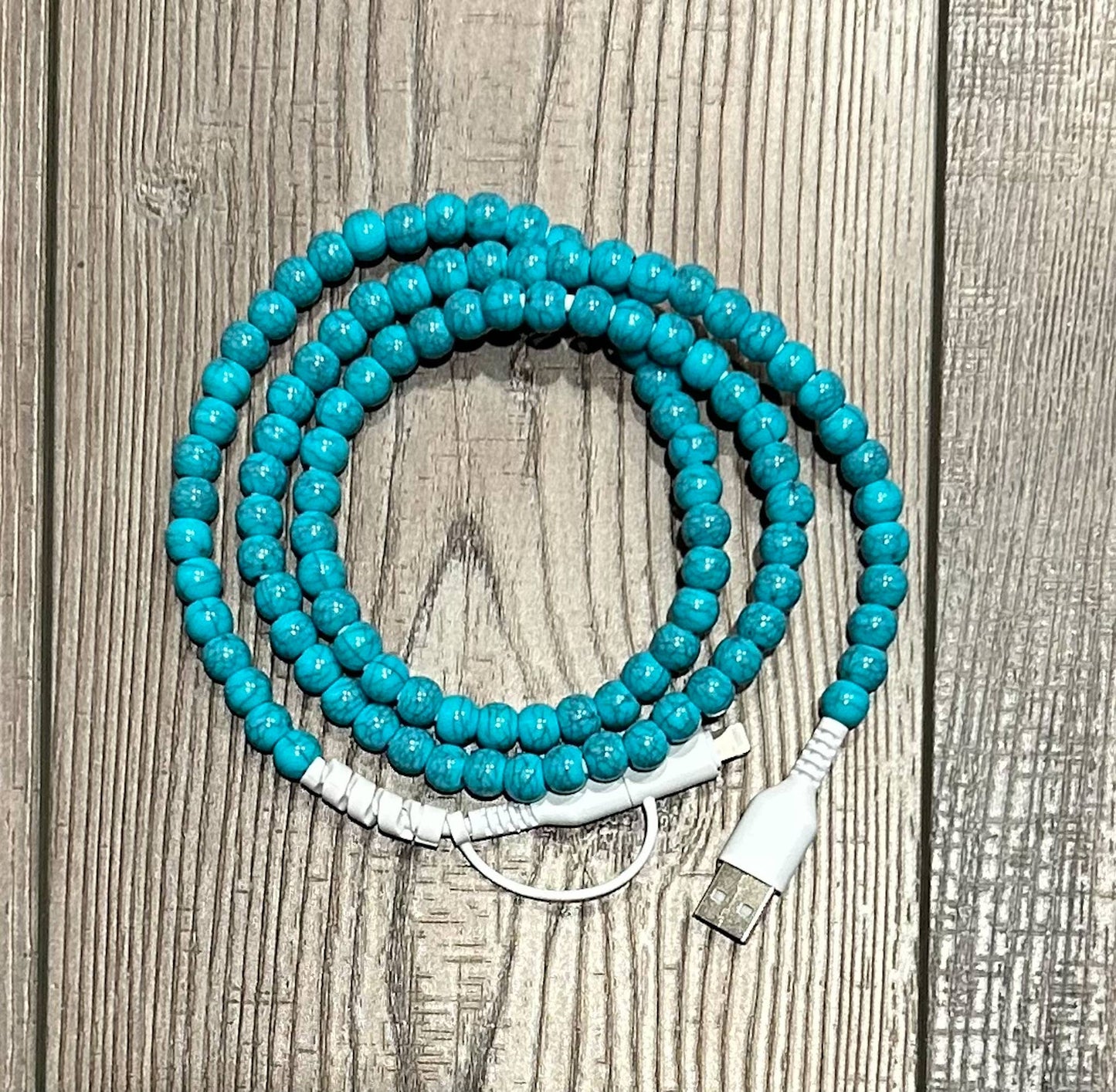 Beaded Phone Charger with Lightning & USB-C Cable: Turquoise JInk Tx