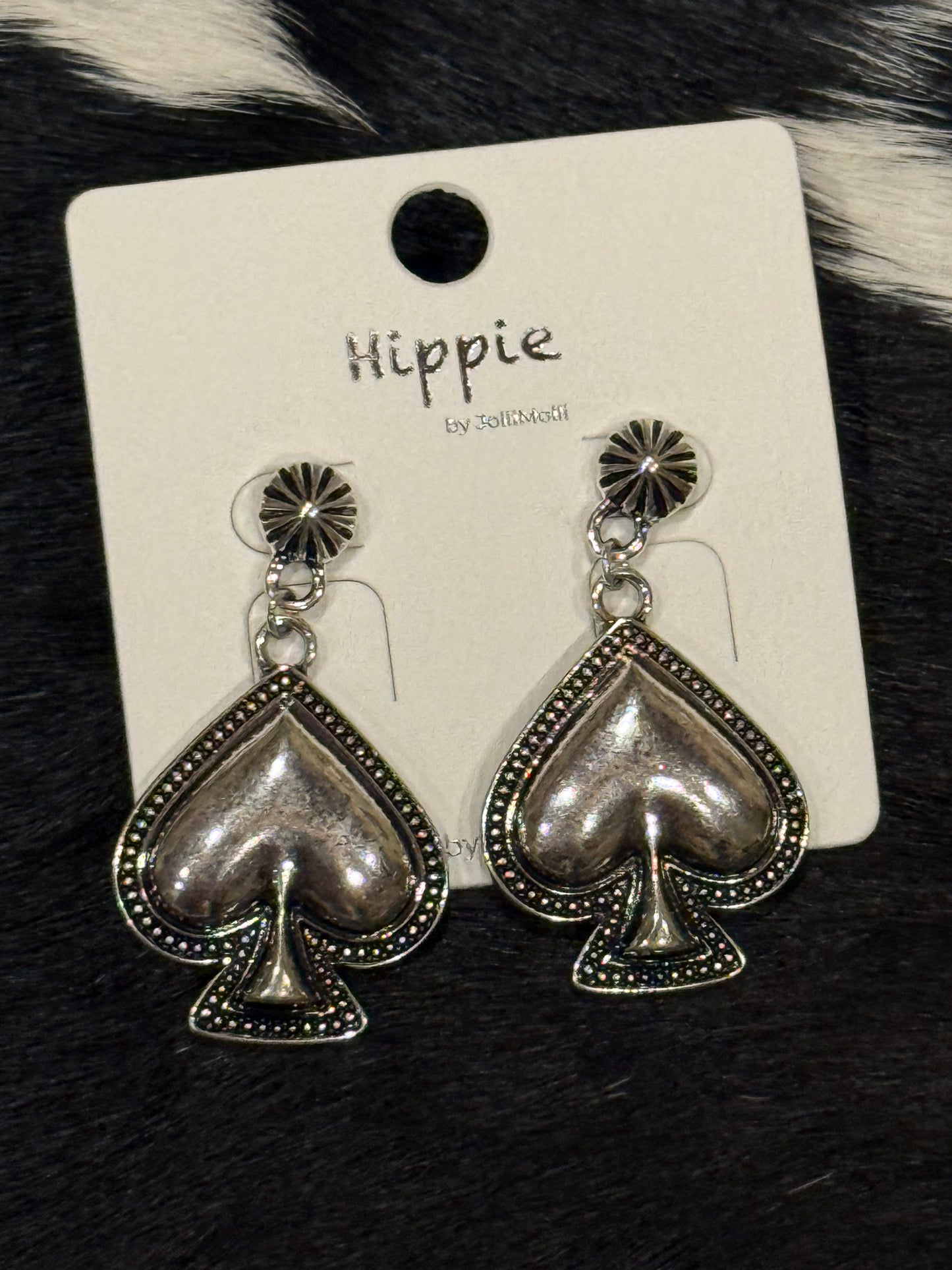 Silver Spade Hippie Dangle Earrings