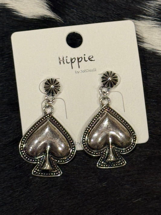 Silver Spade Hippie Dangle Earrings