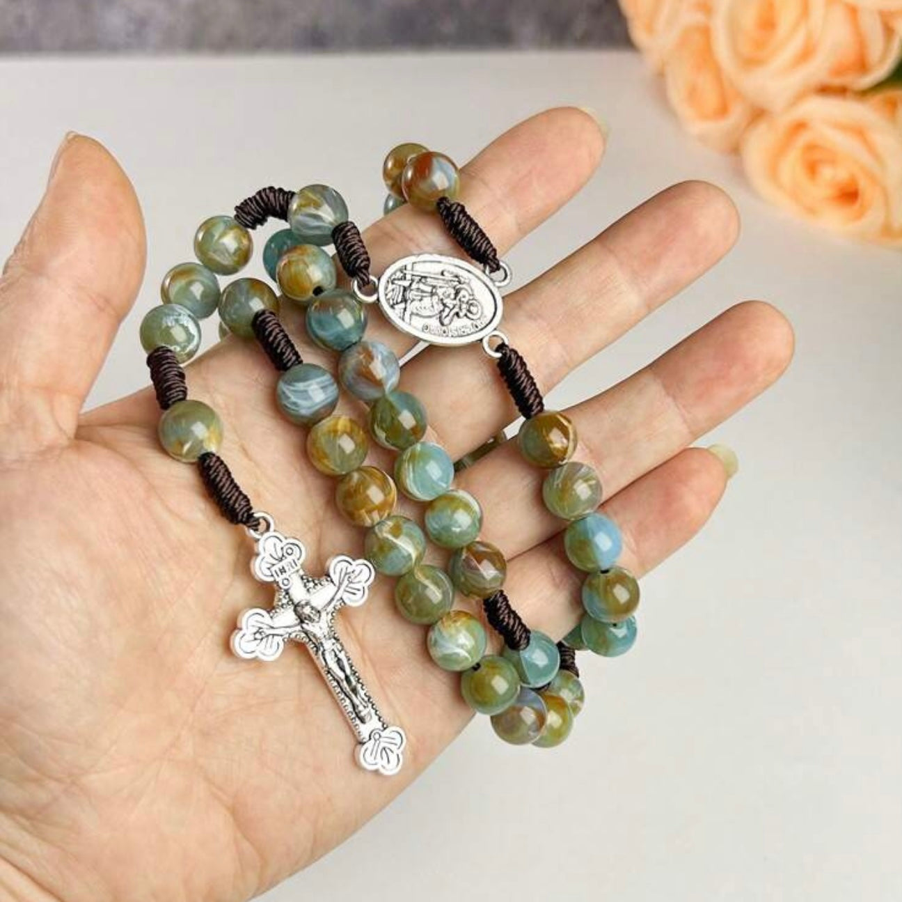 Turquoise and Brown Beaded Rosary