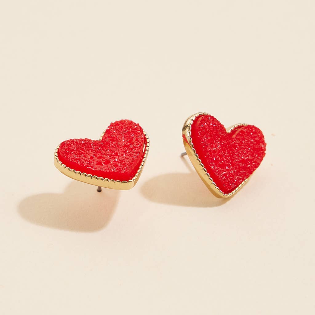 Heart Druzy Stone Stud Earrings: Red / One / 4SE31170