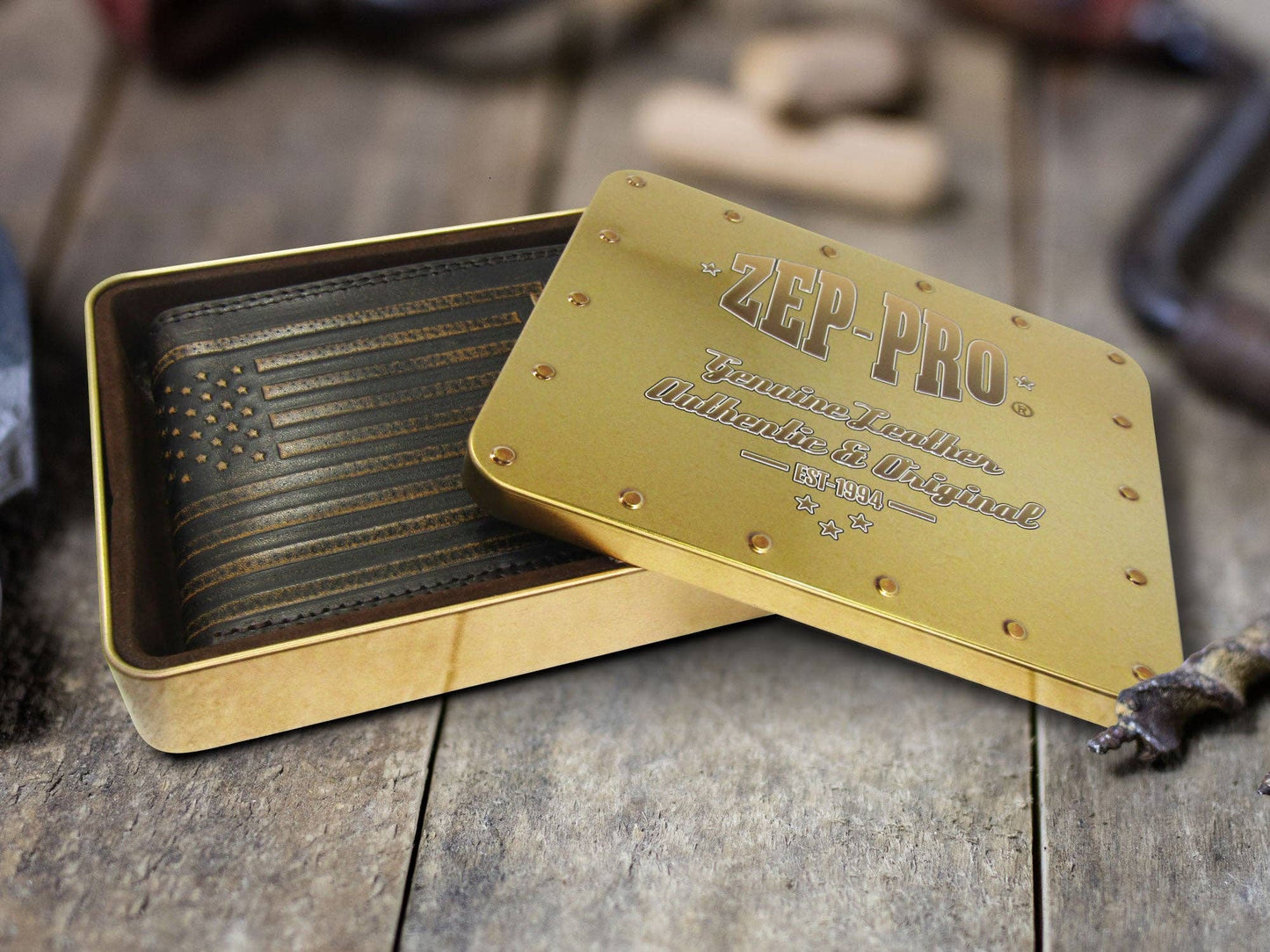 American Flag Burnished Leather Zep Bifold Wallet