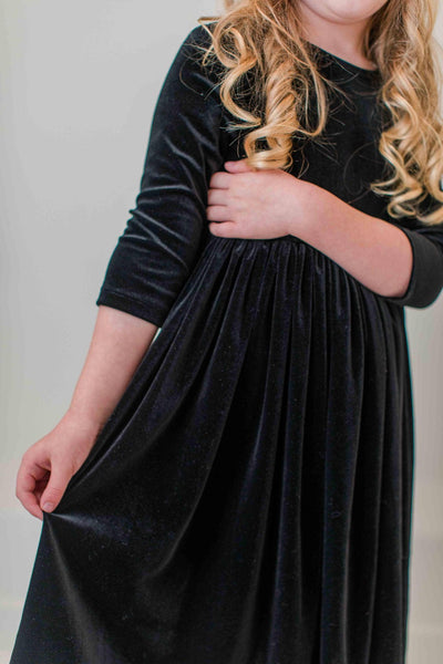 Black Velvet Twirl Dress: Mila and Rose