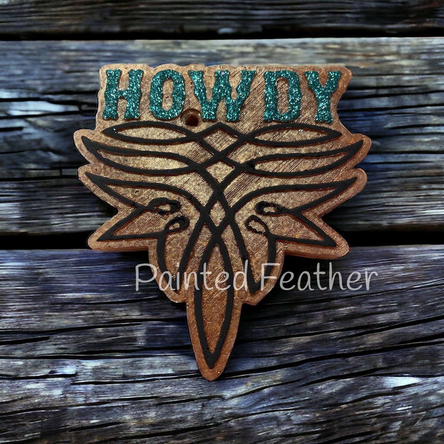 Western Design Howdy: Painted Feather Car Freshie