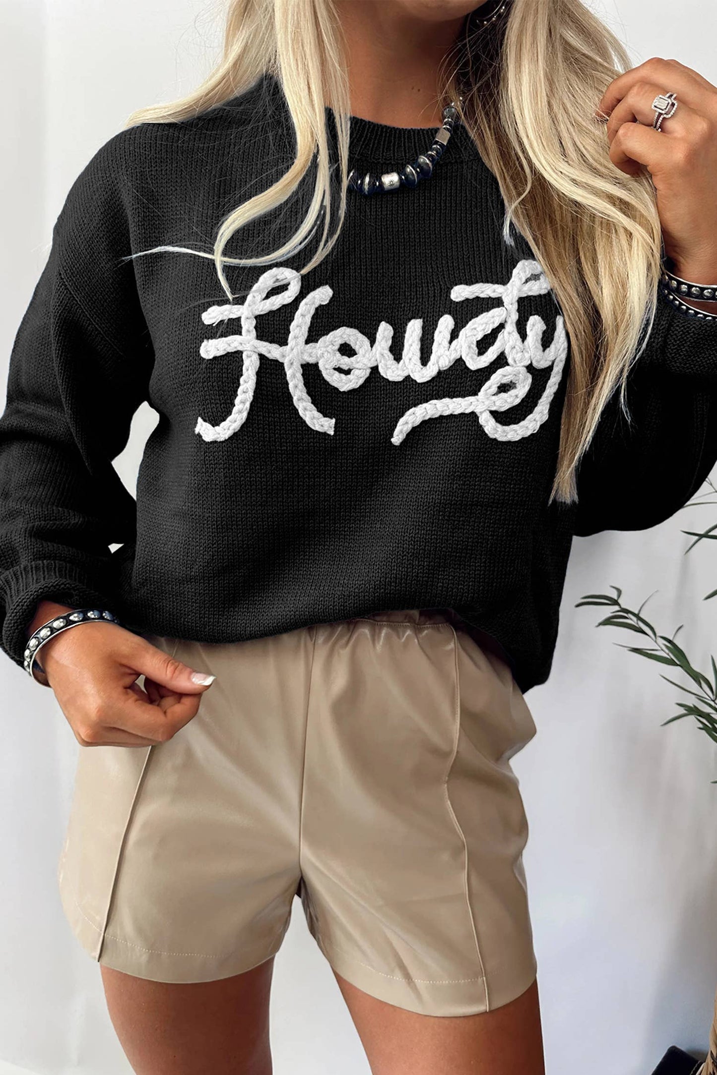 Fashion-W Howdy Embroidered Graphic Western Sweater: Dusk Blue Fashionw
