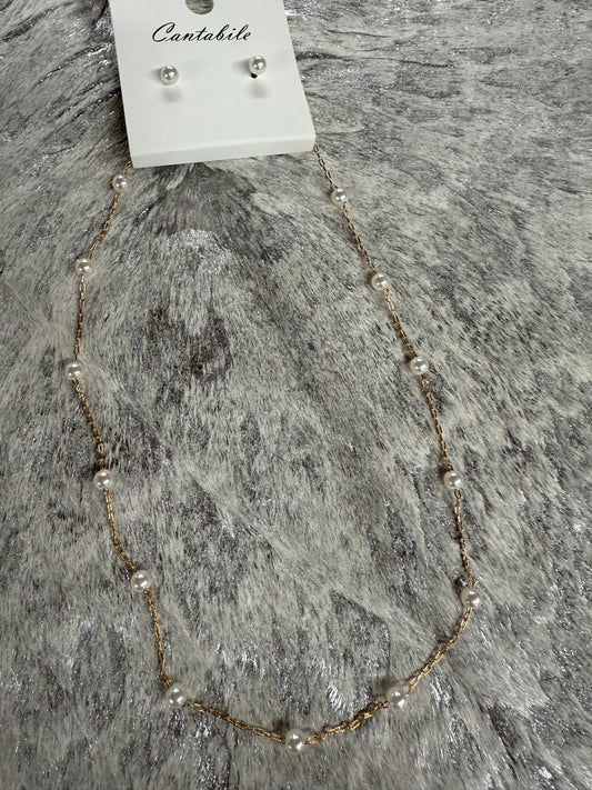 Pearl Chain Necklace and Earrings set