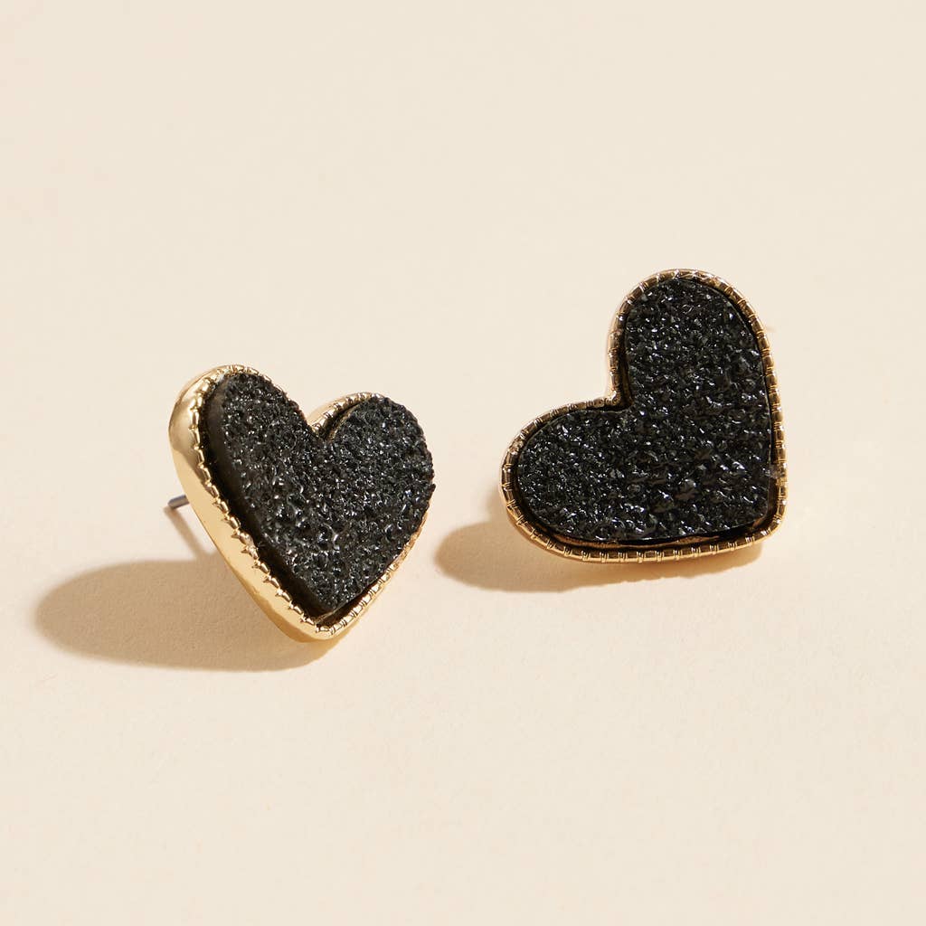 Heart Druzy Stone Stud Earrings: Pink / One / 4SE31170