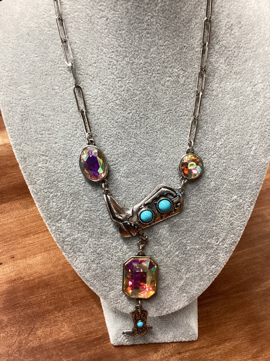 Crystal, boot w/turquoise silver necklace