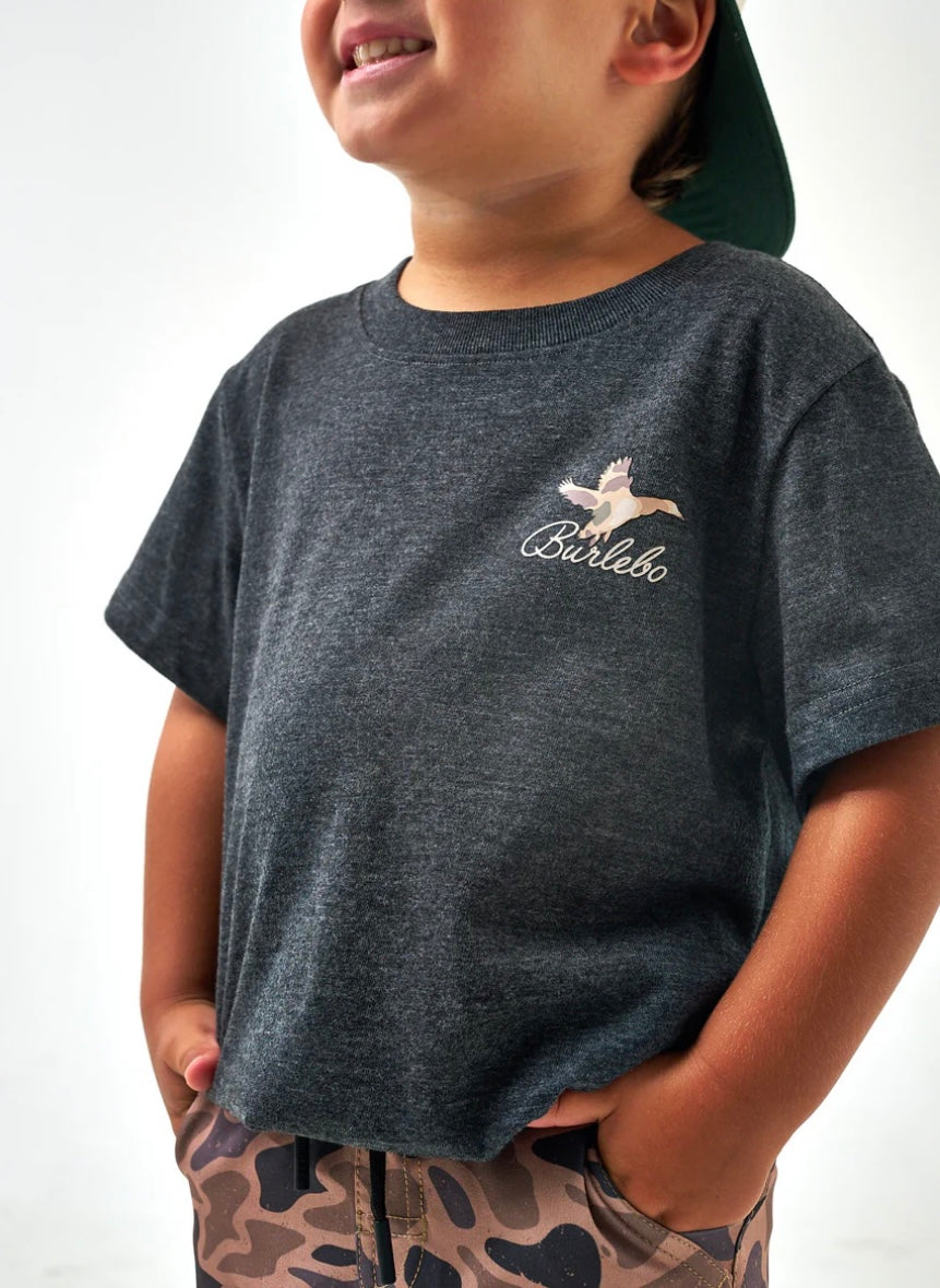 Youth Heather Black Ducks Flying In Tee Burlebo