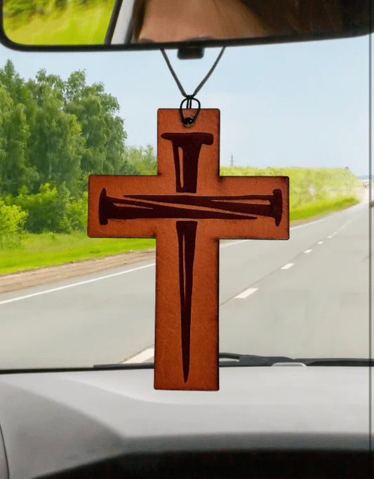 Leather Cross with Nails Car Freshie DRF