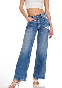 High waist straight wide leg denim zenana