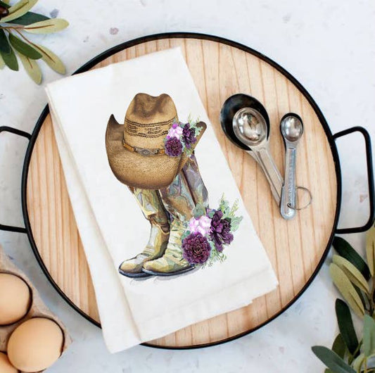 Western Cowboy Boots Hats Southwestern Cotton Tea Towel
