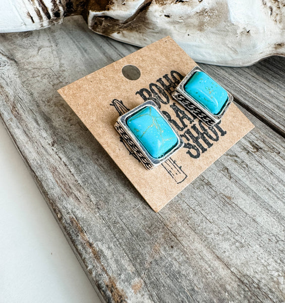 Small Rectangle Stone Stud Earrings Boho Ranch Shop