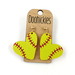 Softball Heart Dangle Earrings Doohickie