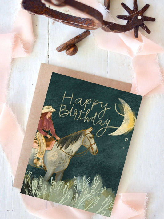 Happy Birthday Cosmic Cowgirl Western Horse Card Tirzah