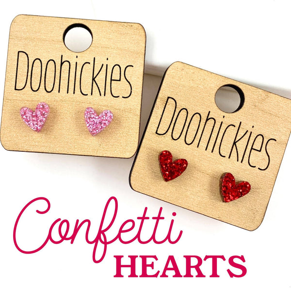 Tiny Confetti Valentine Hearts - Valentines Earrings: Red Doohickie