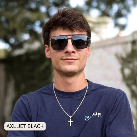 AXL - Unisex Geometric Aviator Polarized Sunglasses: Jet Black Tx Dax