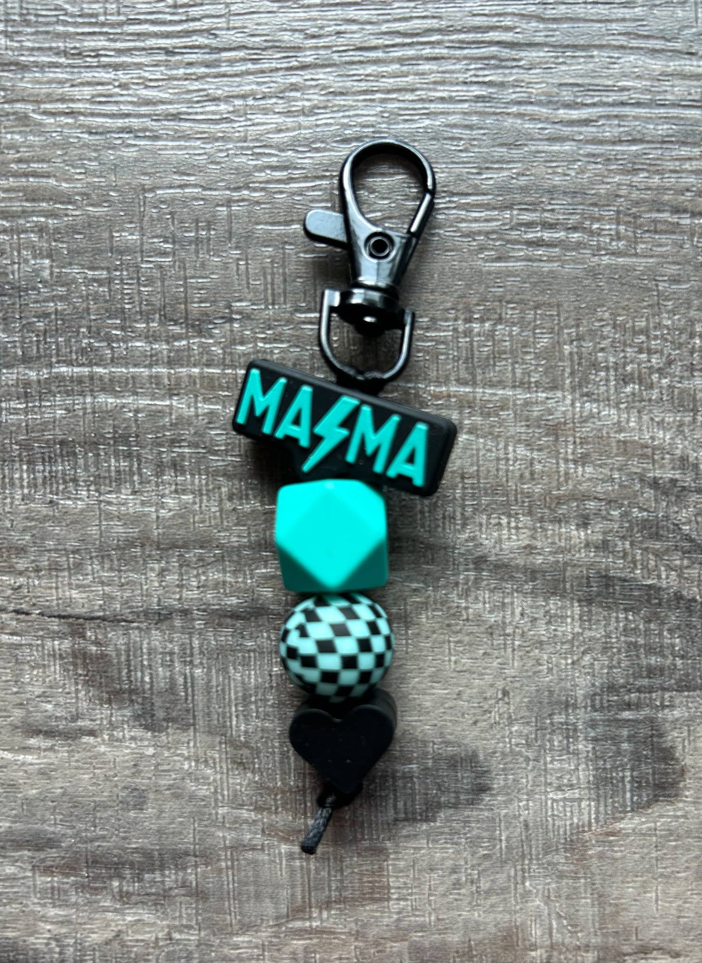 Lightening Bolt MAMA Silicone Beaded Keychain Purse Charm: JInk Tx/ Fl