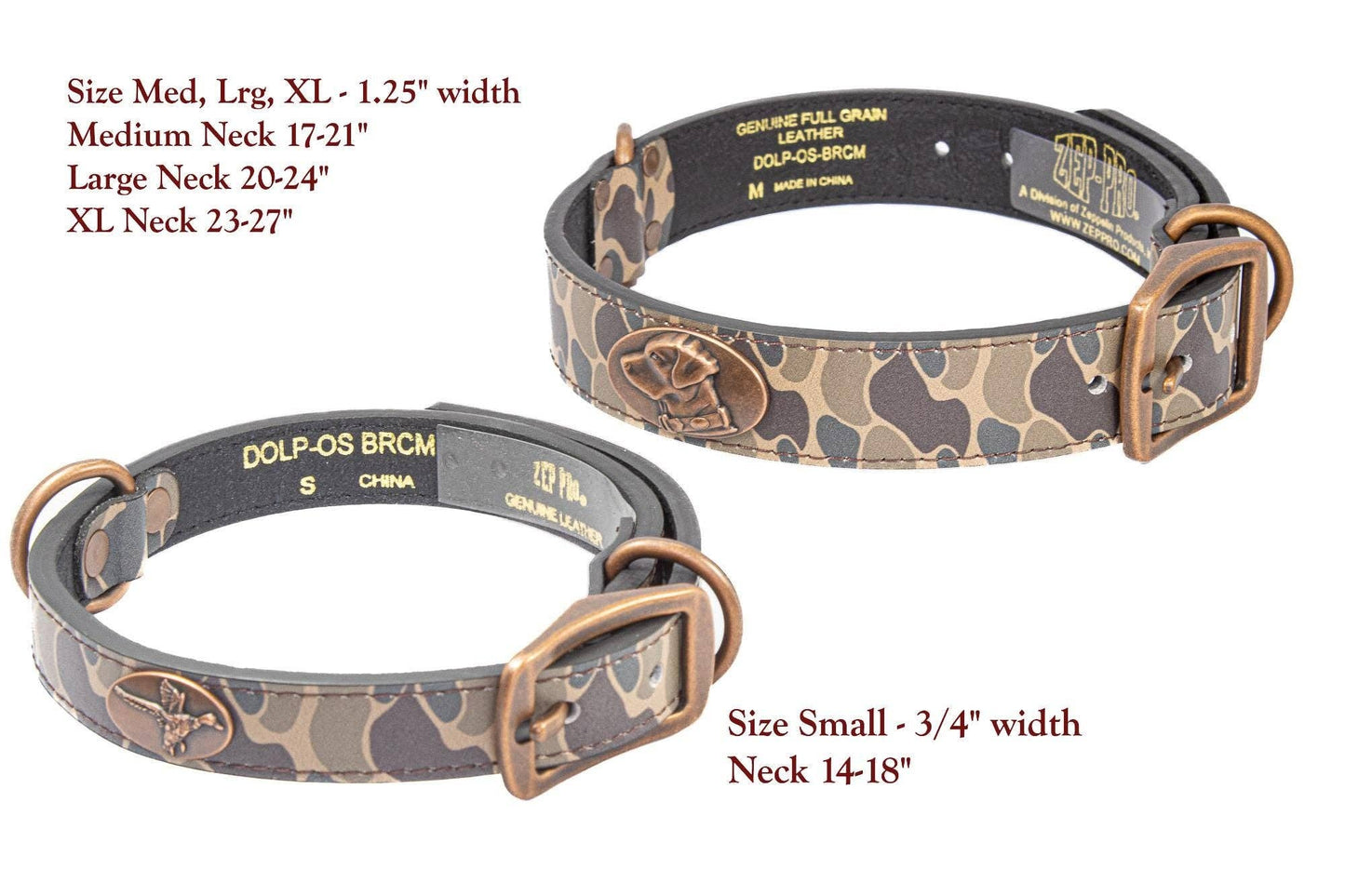 Shotshell Hunting Old School Camo Leather Zep Dog Collar: X-Large 23"-27"