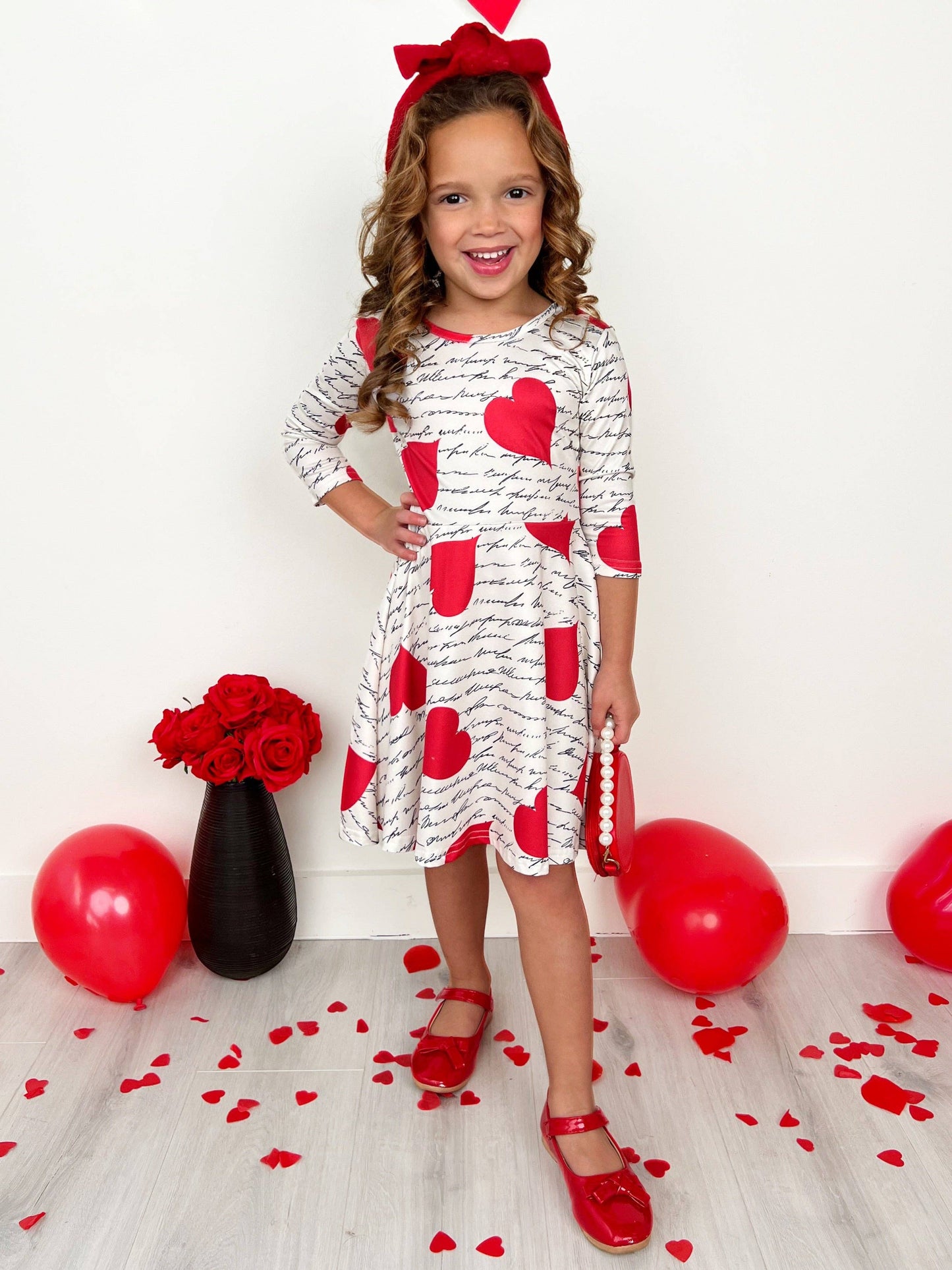 Radiant Heart Twirly Long Sleeve Skater Dress: Red Mia Belle