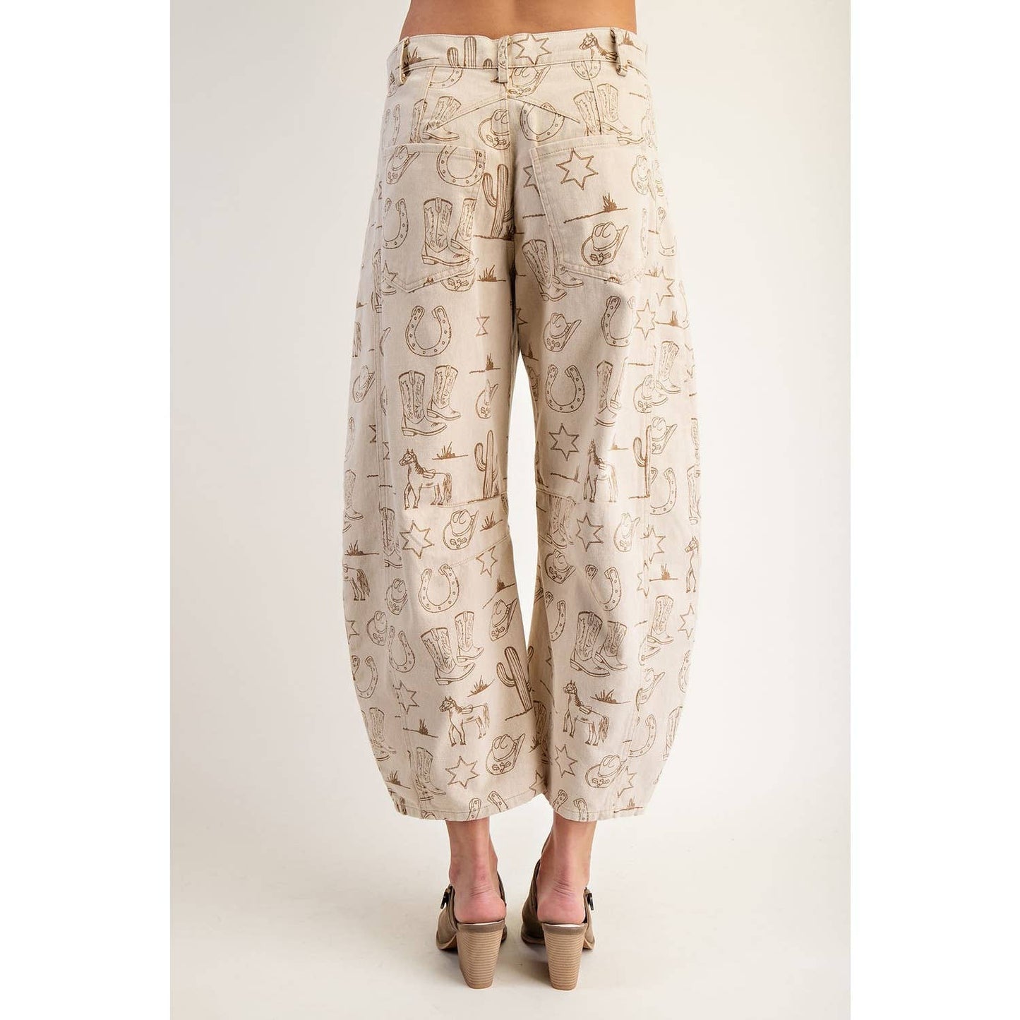 NEW Mineral Washed Western Barrel Leg Jeans: ALMOND LATTE / S