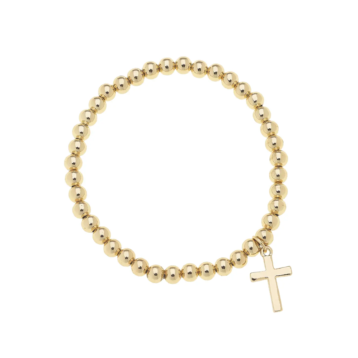 Ruth Cross Ball Bead Stretch Bracelet in Shiny Gold Canvas