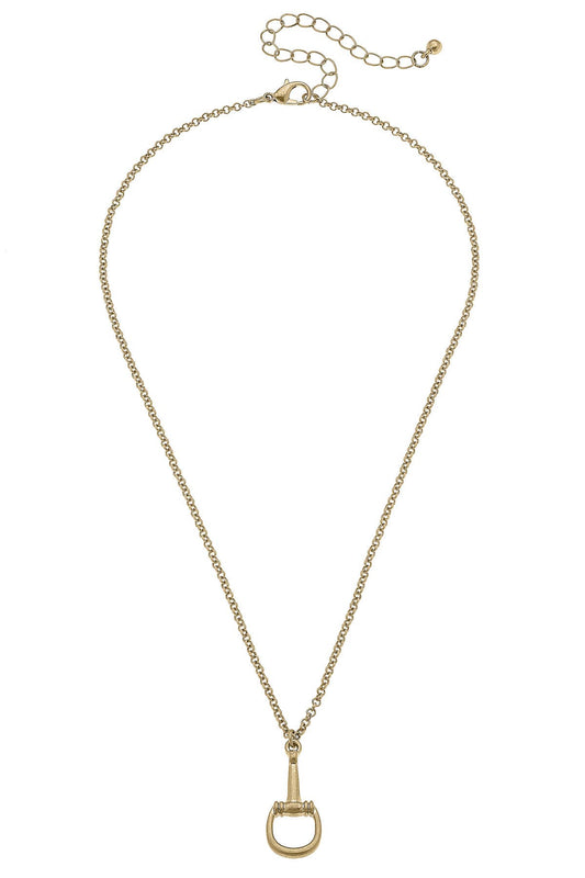 Lou Ann Horsebit Pendant Necklace in Shiny Gold Canvas
