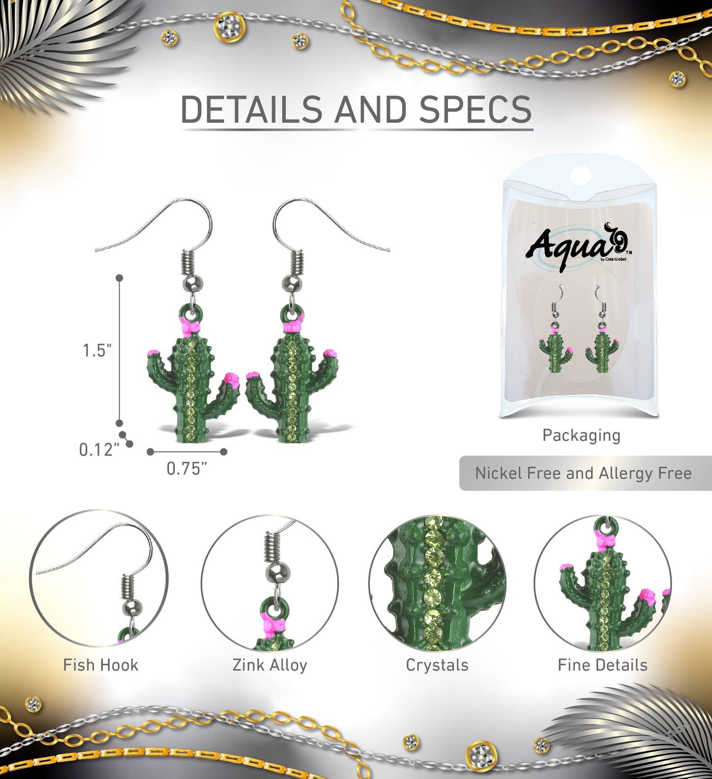 Cactus Sparkling Earrings CGlobal Fl/Tx