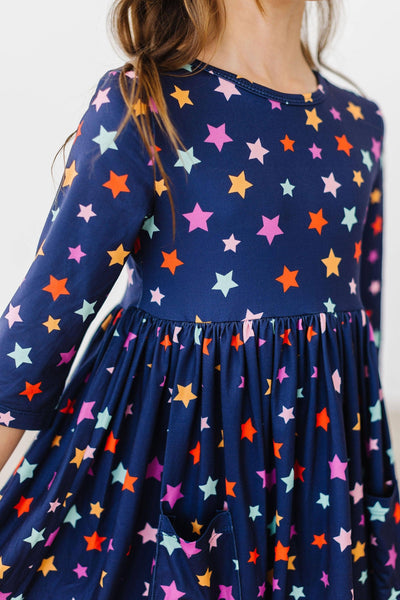 Halloween Stars 3/4 Sleeve Pocket Twirl Dress: Mila and Rose