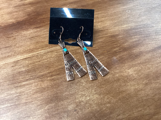 Copper tee pee earrings