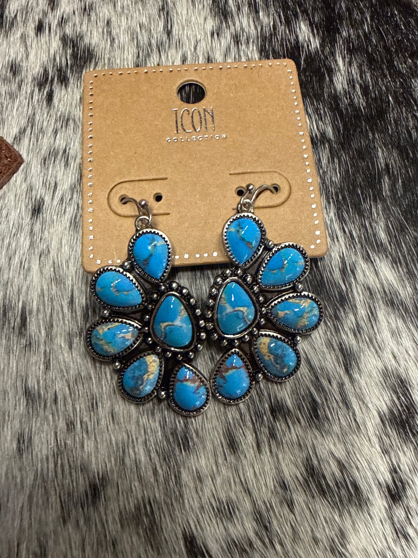 Half Flower, pink and turquoise or Turquoise icon earring